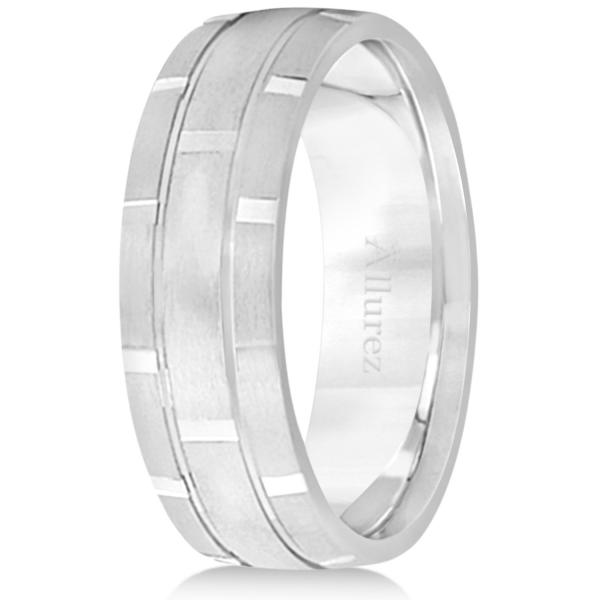 Contemporary Carved Mens Unique Wedding Ring Palladium (6mm)