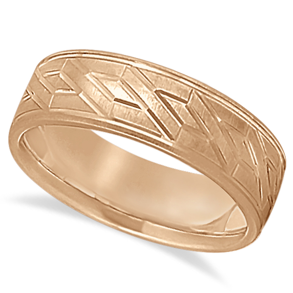Men's Carved Unique Wedding Band in 14k Rose Gold (7mm)
