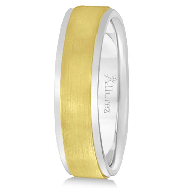Comfort-Fit  Two-Tone Carved Wedding Band (7mm)