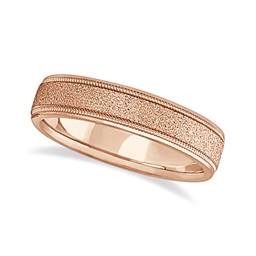 Mens Diamond Cut Carved Wedding Ring Stone Finish 18k Rose Gold (5mm)