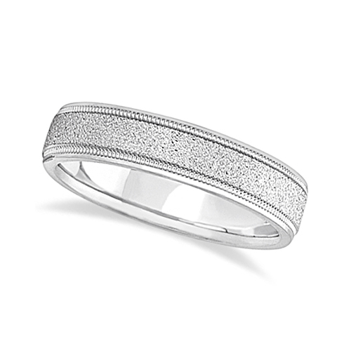 Mens Diamond Cut Carved Wedding Ring Stone Finish Palladium (5mm)