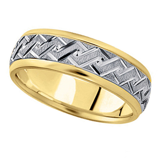 Men's Carved Two-Tone Wedding Band 14k  (7mm)