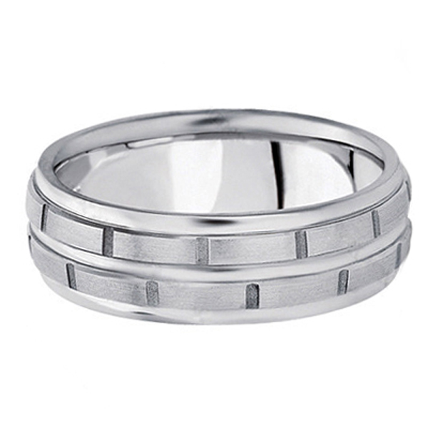 Men's Diamond Cut Carved Palladium Wedding Band (7mm)