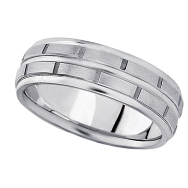 Men's Diamond Cut Carved Platinum Wedding Band (7mm)