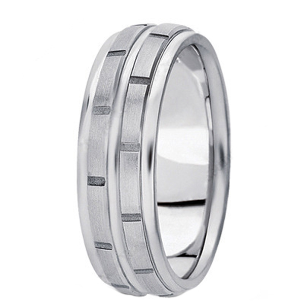 Men's Diamond Cut Carved Platinum Wedding Band (7mm)