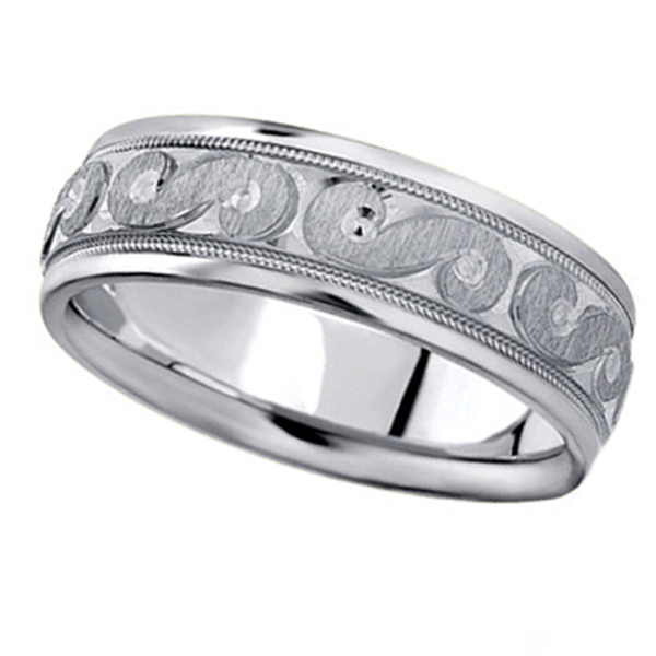 Men's Fancy Carved Wedding Band in 18k White Gold (7mm)