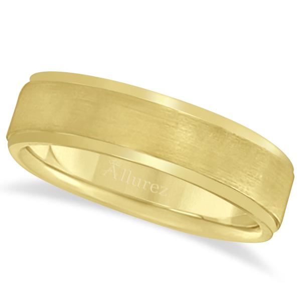 Men's Ridged Wedding Ring Band Satin Finish 14k Yellow Gold (7mm)