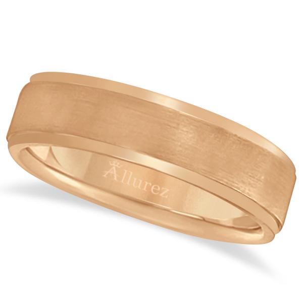 Men's Ridged Wedding Ring Band Satin Finish 18k Rose Gold (7mm)