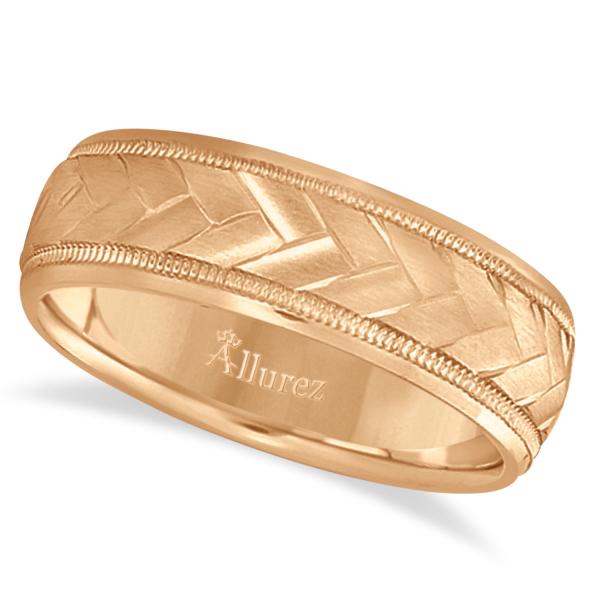 Braided Men's Wedding Ring Diamond Cut Band 18k Rose Gold (7mm)