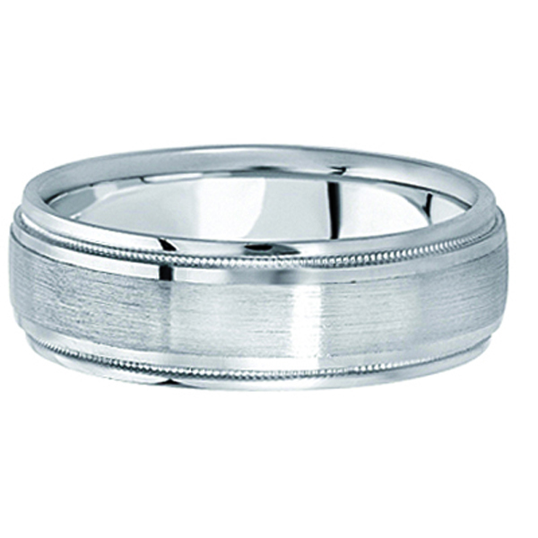 Carved Wedding Band in 18k White Gold For Men (7mm)