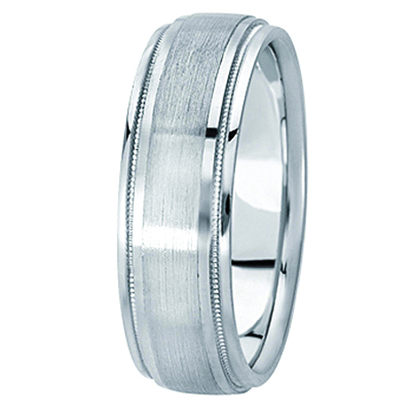 Carved Wedding Band in 18k White Gold For Men (7mm)