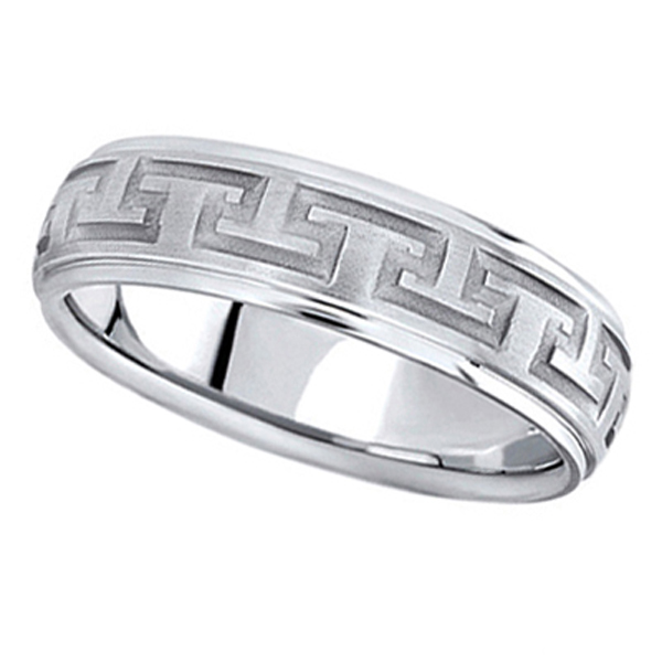 Men's Diamond Cut Carved Wedding Band in 14k White Gold (5mm)