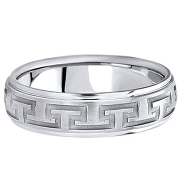 Men's Diamond Cut Carved Platinum Wedding Band (5mm)