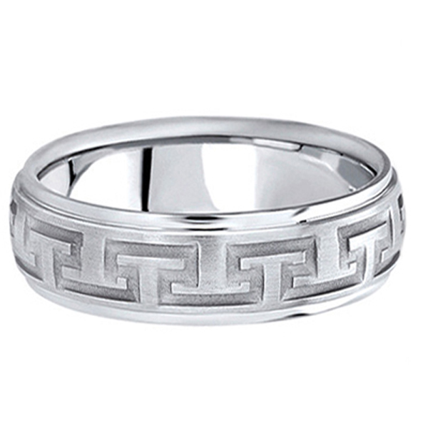 Men's Diamond Cut Carved Wedding Band in 14k White Gold (7mm)