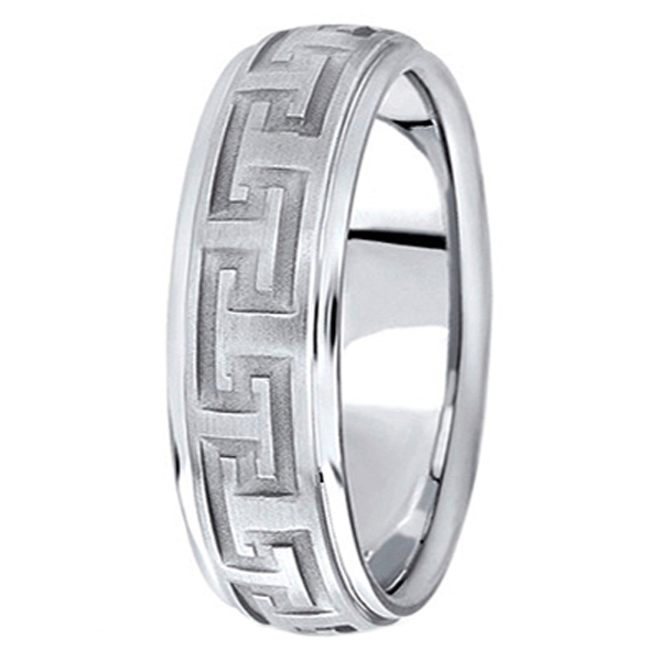 Men's Diamond Cut Carved Wedding Band in 14k White Gold (7mm)