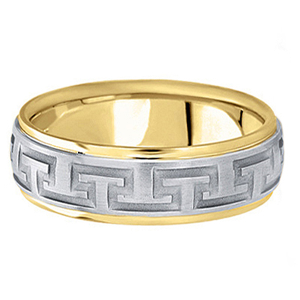 Men's Carved 14k Two-Tone Wedding Band (7mm)
