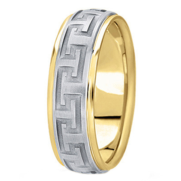 Men's Carved 14k Two-Tone Wedding Band (7mm)
