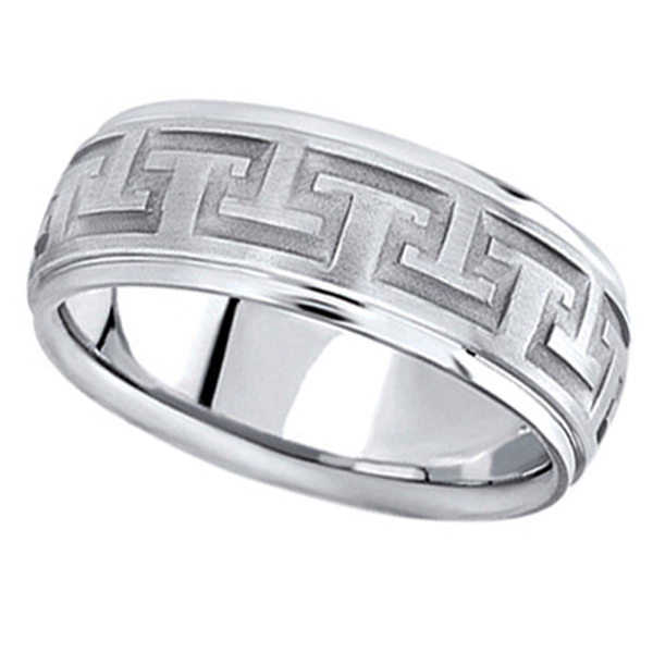 Men's Diamond Cut Carved Palladium Wedding Band (9mm)