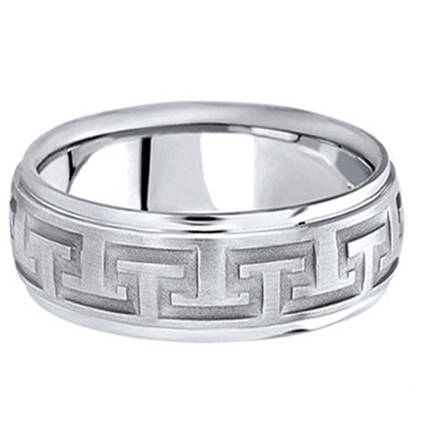 Men's Diamond Cut Carved Platinum Wedding Band (9mm)