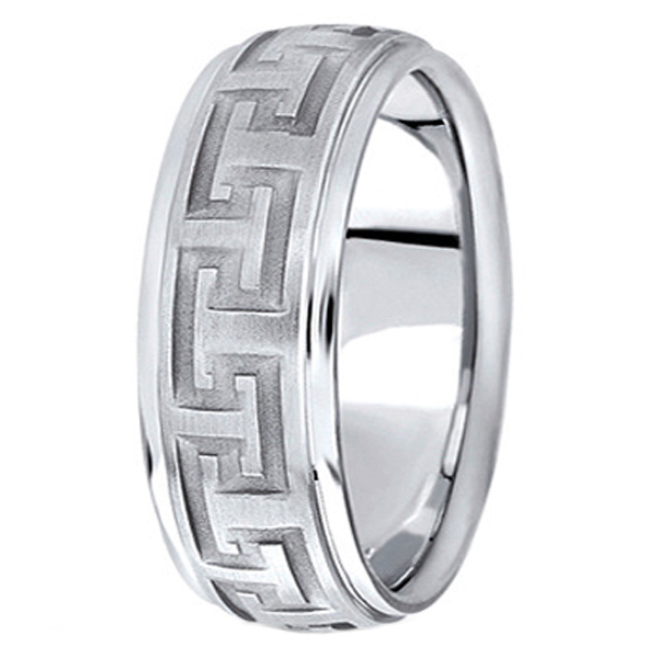 Men's Diamond Cut Carved Platinum Wedding Band (9mm)