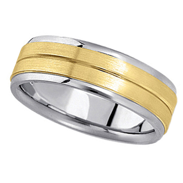 Carved Two-Tone Wedding Band in 14k (7mm)