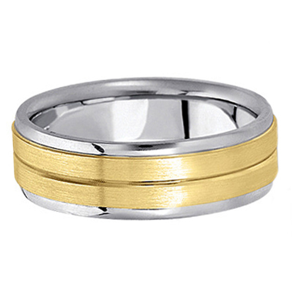 Carved Two-Tone Wedding Band in 14k (7mm)