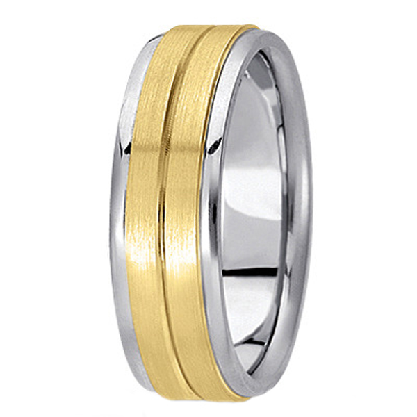 Carved Two-Tone Wedding Band in 14k (7mm)