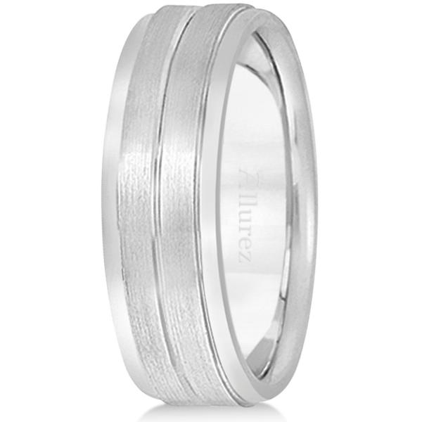 Carved Wedding Band in Palladium For Men (7mm)
