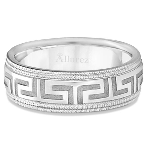 Men's Greek Key Wedding Ring with Milgrain Edges Platinum (7mm)