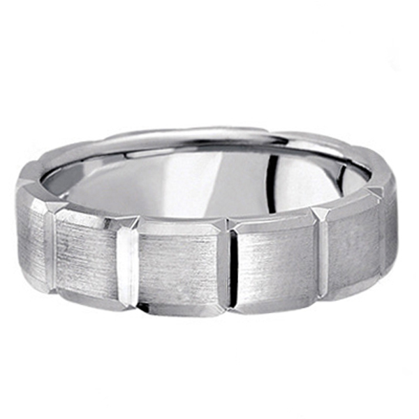 Diamond Carved Wedding Band For Men in 14k White Gold (6mm)