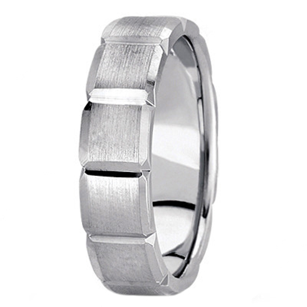 Diamond Carved Wedding Band For Men in 14k White Gold (6mm)