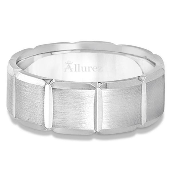 Diamond Carved Wedding Band For Men in Palladium (8mm)