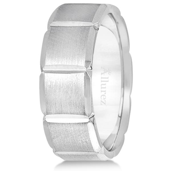 Diamond Carved Wedding Band For Men in Palladium (8mm)
