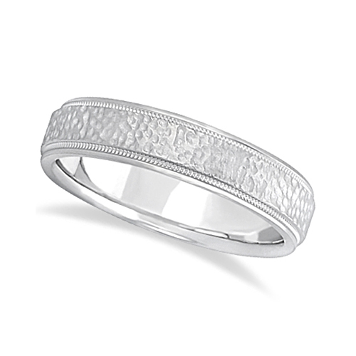 Men's Diamond Cut Inlay Carved Wedding Band 18k White Gold (5mm)