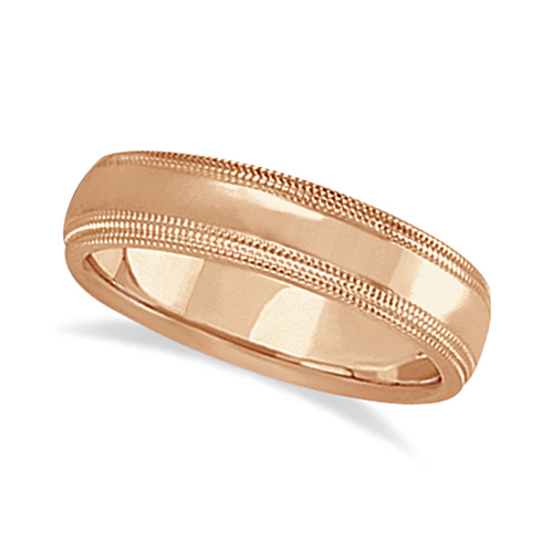 Mens Shiny Double Milgrain Wedding Ring Band 18k Rose Gold (5mm)
