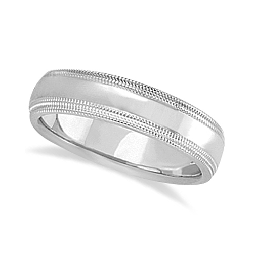 Mens Shiny Double Milgrain Wedding Ring Band 18k White Gold (5mm)