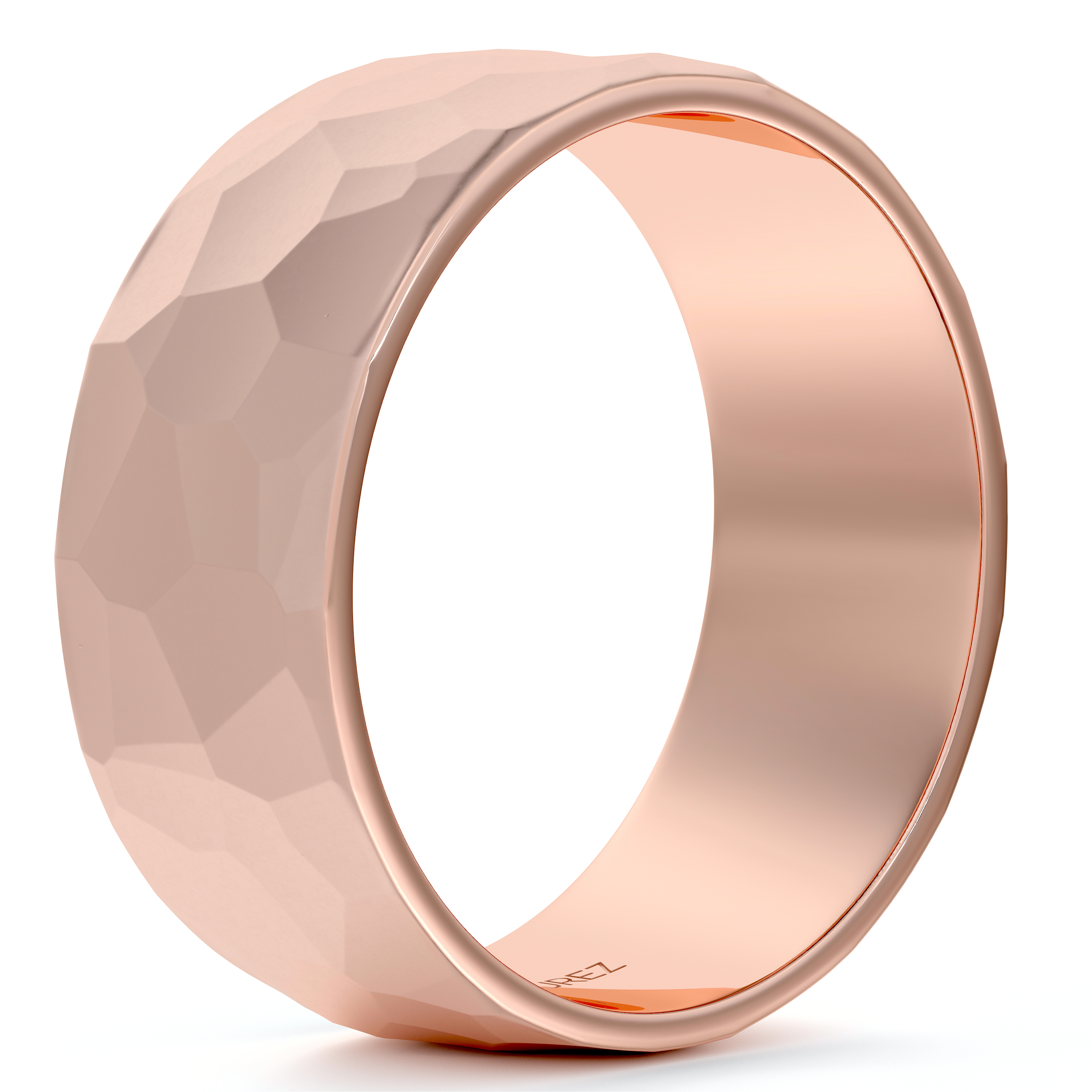 Men's Hammered Finished Carved Band Wedding Ring 14k Rose Gold (7mm)