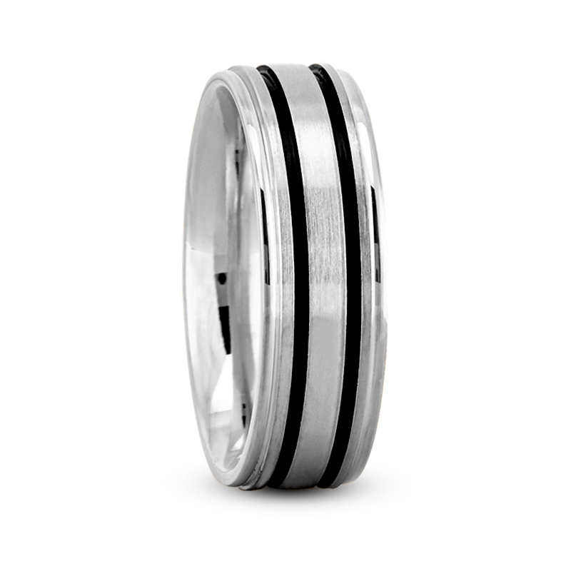 Double Line Satin Men's Wedding Band Ring 14K White Gold