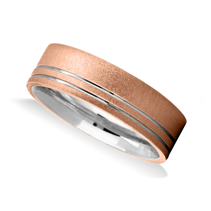 Two Tone Mens Wedding Band Ring 14K Gold