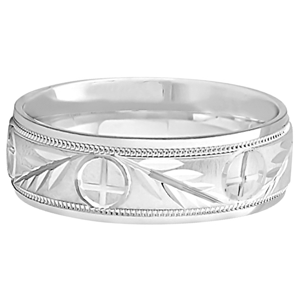 Men's Christian Leaf and Cross Wedding Band Platinum (7mm)