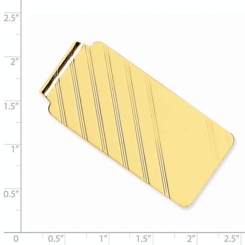 Engraved Striped Design Money Clip Plain Metal 14k Yellow Gold
