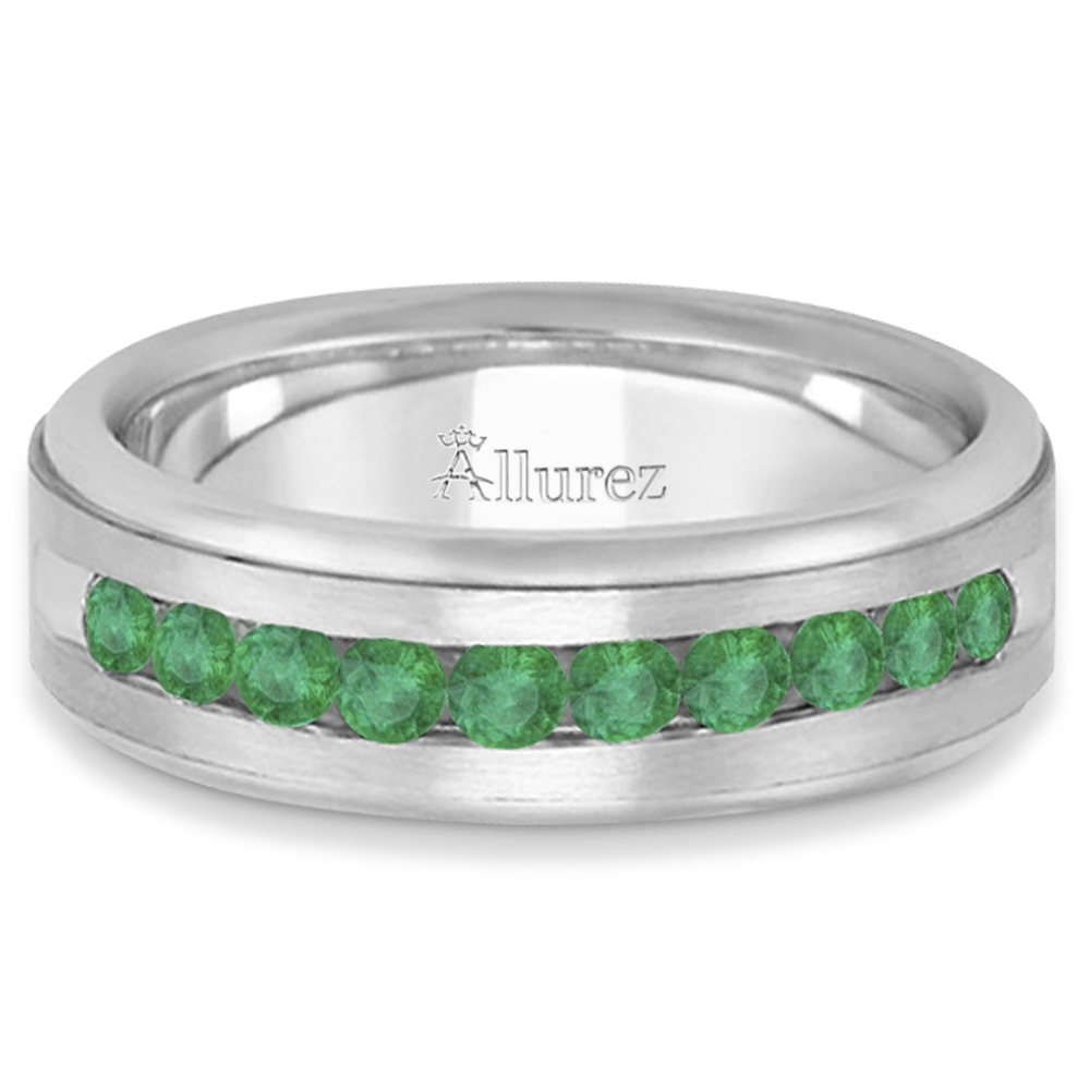 Men S Channel Set Emerald Ring Wedding Band 14k White Gold 0 25ct Men S Channel Set Emerald Ring Wedding Band 14k White Gold