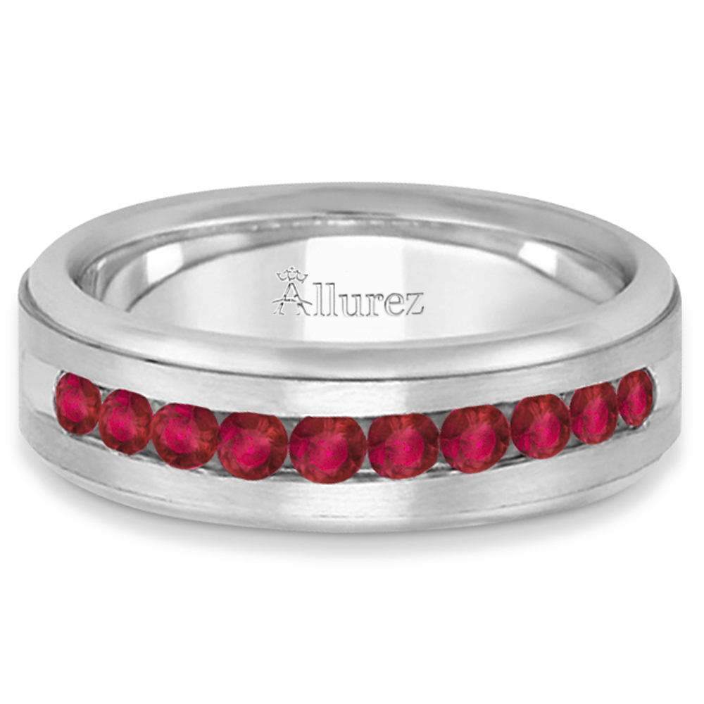 Men's Channel Set Ruby Ring Wedding Band in Platinum (0.25ct)