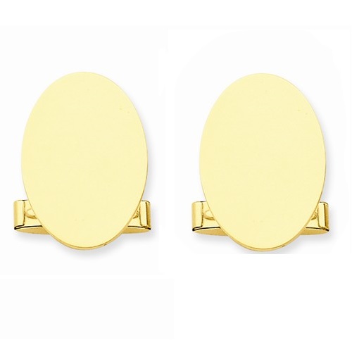 Oval Shape Cuff Links Plain Metal 14k Yellow Gold