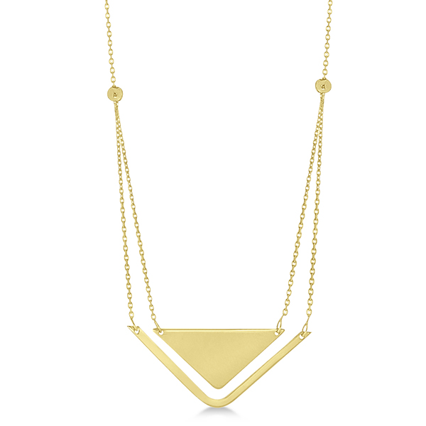 Adjustable Triangle Pendant Layered Necklace 14k Yellow Gold