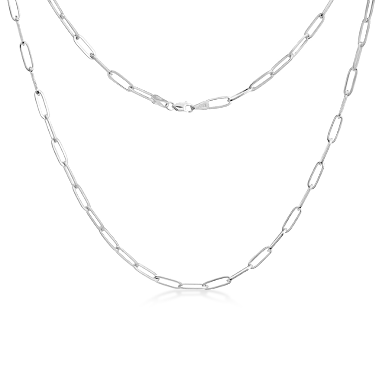 Flat Wire Long Paperclip Link Forzentina Chain Necklace White Vermeil