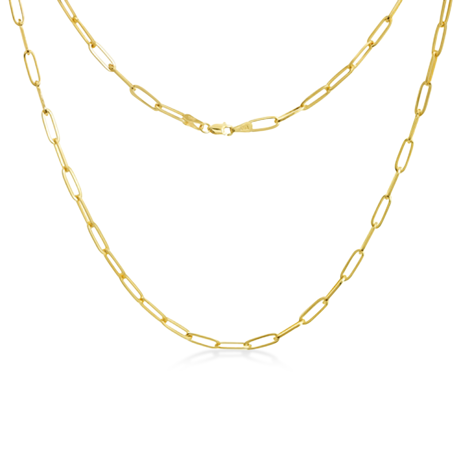 Flat Wire Long Paperclip Link Forzentina Chain Necklace Yellow Vermeil