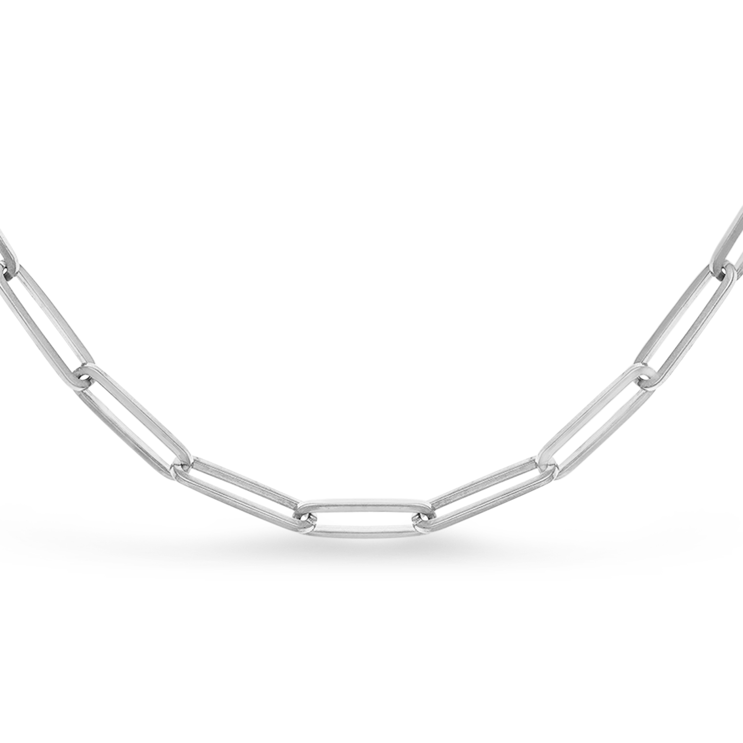 Handmade Elongated Paperclip Link Chain Necklace 14k White Gold