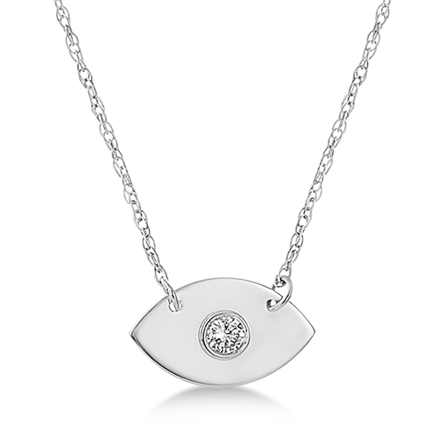 Diamond Evil Eye Pendant Necklace 14k White Gold (0.03ct)