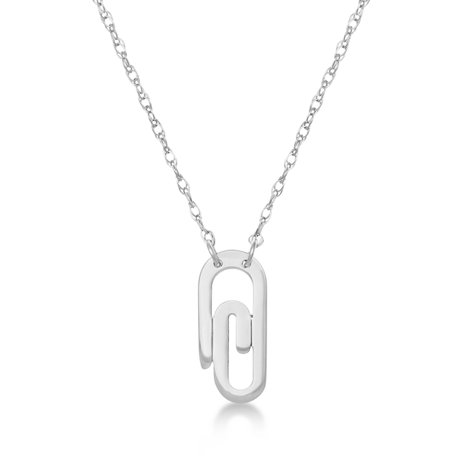 Single Paperclip Pendant Necklace 14k White Gold